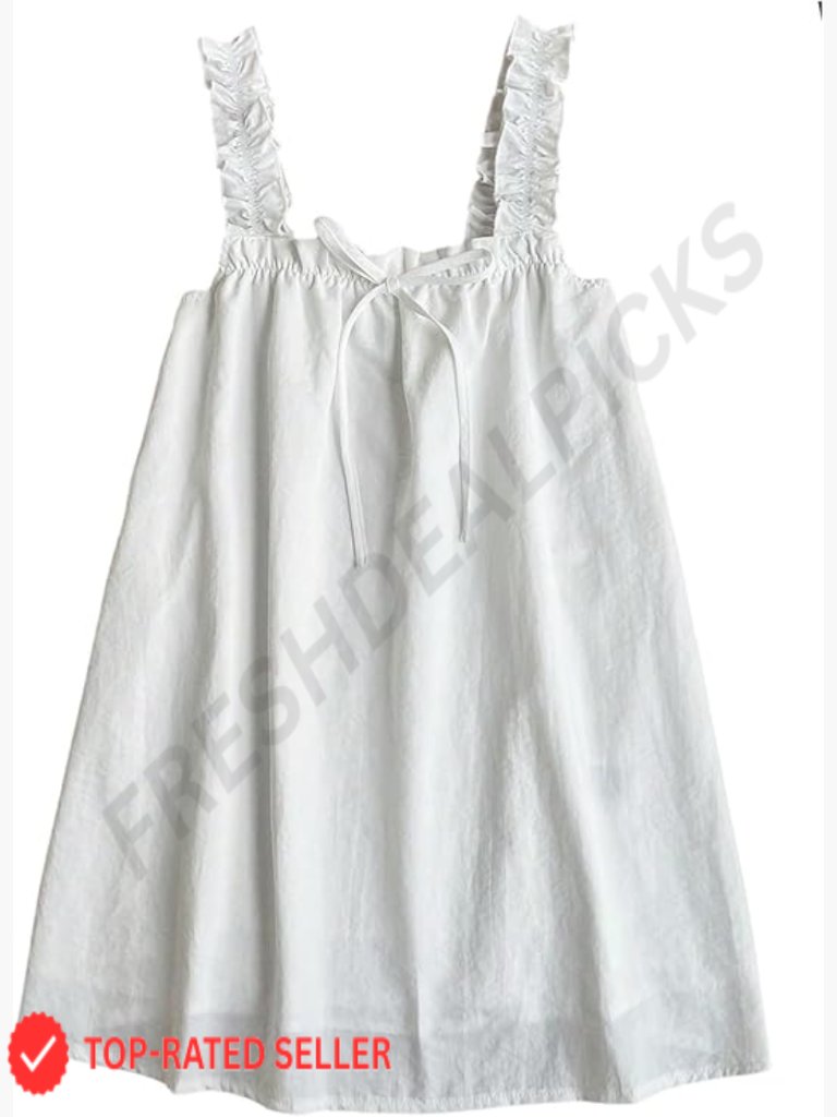 Wide Strap Frill Trim Sleeveless A Line Bow Tank Dress Summer Babydoll Sundress